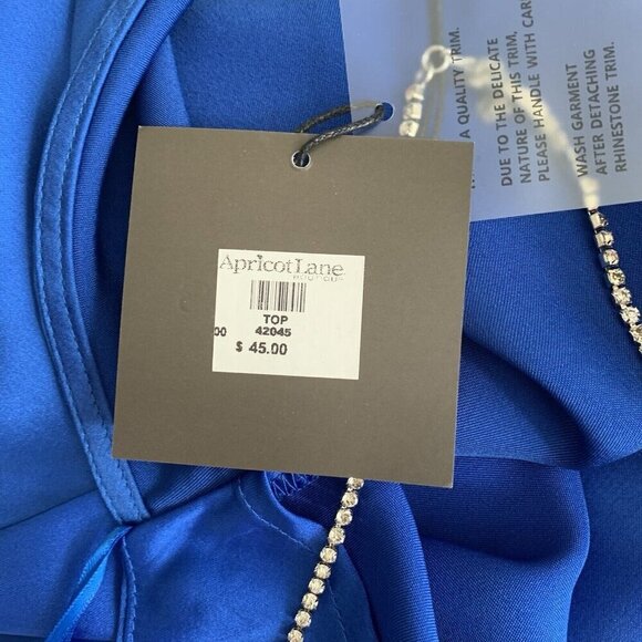 LE LIS Royal Blue Crystal Strap Drape Neck Satin Halter Top Size Medium NWT - Picture 8 of 14